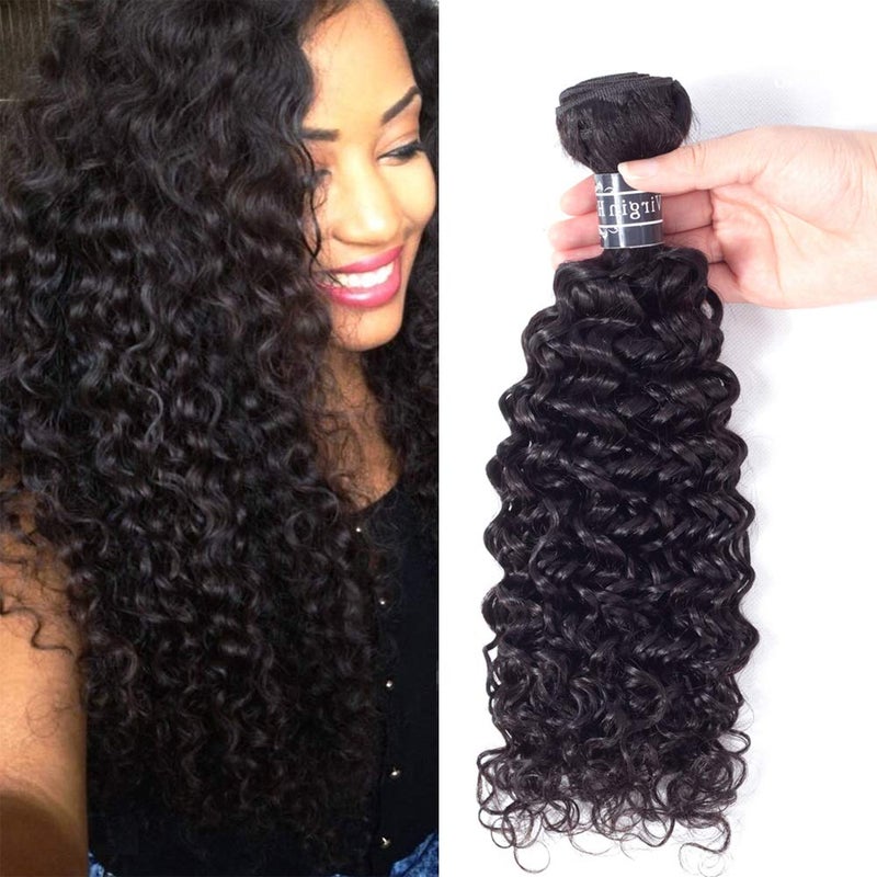 Amella Hair Brazilian Virgin Curly Hair Weave 1 Bundle 95g 8A 100% Unprocessed Brazilian Kinky Curly Bundles Natural Color (14 inch) - Image 1
